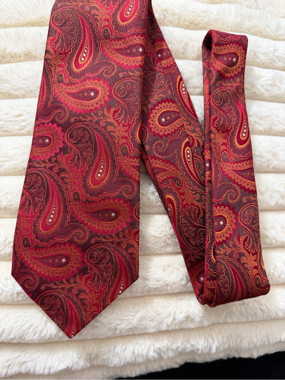 Kiton Red and Gold Paisley Silk Tie